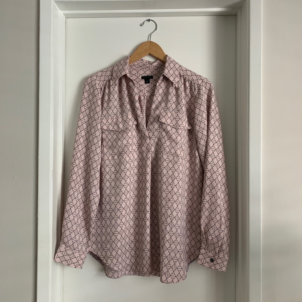 Ann Taylor Geo Camp Shirt Blouse Dusty Pink
